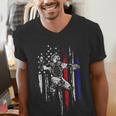 Patriotic Baseball Catcher American Flag Sports Tee Men's V-Neck T-Shirt