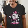 Pink Ribbon Baseball Breast Cancer Awareness Men's V-Neck T-Shirt Pink Ribbon Baseball Breast Cancer Awareness Men's V-Neck T-Shirt