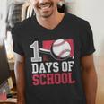 Retro 100 Days Of School Baseball Teacher Student 100 Days Men's V-Neck T-Shirt Retro 100 Days Of School Baseball Teacher Student 100 Days Men's V-Neck T-Shirt