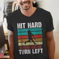 Retro Hit Hard Run Fast Turn Left Baseball Lover Men's V-Neck T-Shirt Retro Hit Hard Run Fast Turn Left Baseball Lover Men's V-Neck T-Shirt