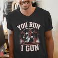 You Run I Gun Baseball Catcher Softball Player Men's V-Neck T-Shirt You Run I Gun Baseball Catcher Softball Player Men's V-Neck T-Shirt