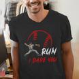Run Steal I Dare You Humor Baseball Catcher Vintage Men's V-Neck T-Shirt Run Steal I Dare You Humor Baseball Catcher Vintage Men's V-Neck T-Shirt