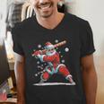 Santa Playing Baseball Christmas Candy Cane Fun Xmas Holiday Men's V-Neck T-Shirt Santa Playing Baseball Christmas Candy Cane Fun Xmas Holiday Men's V-Neck T-Shirt