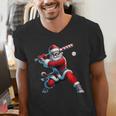 Santa Playing Baseball Men Boys Christmas Baseball Player Men's V-Neck T-Shirt Santa Playing Baseball Men Boys Christmas Baseball Player Men's V-Neck T-Shirt
