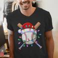 Santa Sports Christmas Baseball Player Men's V-Neck T-Shirt
