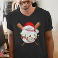 Santa Sports For Men Boys Christmas Baseball Player Men's V-Neck T-Shirt Santa Sports For Men Boys Christmas Baseball Player Men's V-Neck T-Shirt