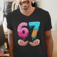 Six Seven 6-7 Baseball Ice Cream Drip 67 Meme Hands Men's V-Neck T-Shirt Six Seven 6-7 Baseball Ice Cream Drip 67 Meme Hands Men's V-Neck T-Shirt