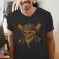 Six Seven 6 7 Baseball Skull Drip Halloween Horror Sports Men's V-Neck T-Shirt Six Seven 6 7 Baseball Skull Drip Halloween Horror Sports Men's V-Neck T-Shirt