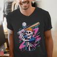 Skeleton Baseball Drip Boy Youth Dripping Baseball Halloween Men's V-Neck T-Shirt Skeleton Baseball Drip Boy Youth Dripping Baseball Halloween Men's V-Neck T-Shirt