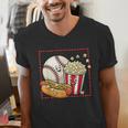 Smiling Baseball Popcorn And Hot-Dog Cartoon Apparel Men's V-Neck T-Shirt Smiling Baseball Popcorn And Hot-Dog Cartoon Apparel Men's V-Neck T-Shirt