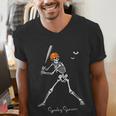 Spooky Season Skeleton Baseball Player Halloween Batter Men's V-Neck T-Shirt Spooky Season Skeleton Baseball Player Halloween Batter Men's V-Neck T-Shirt