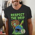 Spooky Zombie Respect The Drip Baseball Halloween Men's V-Neck T-Shirt
