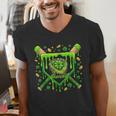 St Patricks Day Baseball Ice Cream Shamrock Baseball Player Men's V-Neck T-Shirt St Patricks Day Baseball Ice Cream Shamrock Baseball Player Men's V-Neck T-Shirt