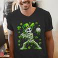 St Patricks Day Baseball Skeleton Irish Leprechaun Hat Boys Men's V-Neck T-Shirt