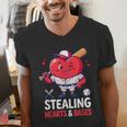 Stealing Hearts And Bases Baseball Player Valentine's Day Men's V-Neck T-Shirt Stealing Hearts And Bases Baseball Player Valentine's Day Men's V-Neck T-Shirt