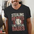 Stealing Hearts Like I Steal Bases Baseball Valentine Retro Men's V-Neck T-Shirt Stealing Hearts Like I Steal Bases Baseball Valentine Retro Men's V-Neck T-Shirt