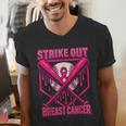Strike Out Breast Cancer Baseball Ice Cream Drip Men's V-Neck T-Shirt Strike Out Breast Cancer Baseball Ice Cream Drip Men's V-Neck T-Shirt