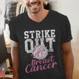 Strike Out Breast Cancer Baseball Warrior Men's V-Neck T-Shirt Strike Out Breast Cancer Baseball Warrior Men's V-Neck T-Shirt