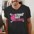 Strike Out Cancer Breast Cancer Awareness Baseball Warrior Men's V-Neck T-Shirt Strike Out Cancer Breast Cancer Awareness Baseball Warrior Men's V-Neck T-Shirt