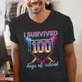 I Survived 100 Days Of School Baseball Boys Students Men's V-Neck T-Shirt I Survived 100 Days Of School Baseball Boys Students Men's V-Neck T-Shirt