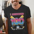 I Survived 100 Days Of School Baseball Cream Drip Boys Men's V-Neck T-Shirt