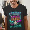 I Survived 100 Days Of School Baseball Drip Men's V-Neck T-Shirt I Survived 100 Days Of School Baseball Drip Men's V-Neck T-Shirt