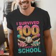 I Survived 100 Days Of School Baseball Ice Cream Drip Men's V-Neck T-Shirt I Survived 100 Days Of School Baseball Ice Cream Drip Men's V-Neck T-Shirt