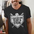 I Teach My Kids To Hit & Steal Baseball Player Coach Dad Tee Men's V-Neck T-Shirt I Teach My Kids To Hit & Steal Baseball Player Coach Dad Tee Men's V-Neck T-Shirt