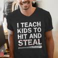 I Teach Kids To Hit And Steal Baseball Coach Sport Lover Men Men's V-Neck T-Shirt