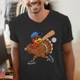 Turkey Baseball Thanksgiving Sports Humor Men Boy Kids Men's V-Neck T-Shirt