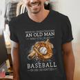Never Underestimate An Old Man Who Still Plays Baseball Men's V-Neck T-Shirt