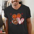 Valentines Baseball Basketball Football Heart Boy Men Men's V-Neck T-Shirt Valentines Baseball Basketball Football Heart Boy Men Men's V-Neck T-Shirt