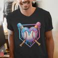 Valentines Baseball Heart Dripping Ice Cream Gen Z Alpha Men's V-Neck T-Shirt
