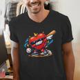 Valentines Day Baseball Dabbing Red Heart Love Boys Men's V-Neck T-Shirt Valentines Day Baseball Dabbing Red Heart Love Boys Men's V-Neck T-Shirt
