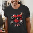 Valentines Day Baseball Heart Bat Sunglasses Men Boys Kids Men's V-Neck T-Shirt Valentines Day Baseball Heart Bat Sunglasses Men Boys Kids Men's V-Neck T-Shirt