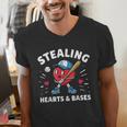 Valentines Day Baseball Stealing Hearts Bases Boys Kids Men Men's V-Neck T-Shirt Valentines Day Baseball Stealing Hearts Bases Boys Kids Men Men's V-Neck T-Shirt