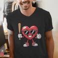 Valentines Day Heart Playing Baseball Boys Men Kids Girls Men's V-Neck T-Shirt