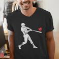 Valentines US Baseball Player Silhouette Heart Men's V-Neck T-Shirt Valentines US Baseball Player Silhouette Heart Men's V-Neck T-Shirt
