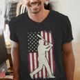 Vintage American Flag Baseball Batter Patriotic Home Run Men's V-Neck T-Shirt Vintage American Flag Baseball Batter Patriotic Home Run Men's V-Neck T-Shirt
