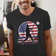 Women's Batter Patriotic American Flag Baseball Silks Men's V-Neck T-Shirt