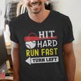 Women's Hit Hard Run Fast Turn Left Baseball Quote Fan Coach Men's V-Neck T-Shirt Women's Hit Hard Run Fast Turn Left Baseball Quote Fan Coach Men's V-Neck T-Shirt