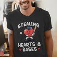 Women's Valentines Day Baseball Stealing Hearts Bases Boys Kids Men Men's V-Neck T-Shirt Women's Valentines Day Baseball Stealing Hearts Bases Boys Kids Men Men's V-Neck T-Shirt