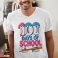 100 Days Of School Baseball Drip Bat 100th Day Of School Boy Men's V-Neck T-Shirt 100 Days Of School Baseball Drip Bat 100th Day Of School Boy Men's V-Neck T-Shirt