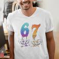 67 Meme Baseball Kids Girls Humor Number 6 7 Men's V-Neck T-Shirt