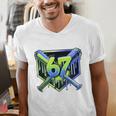 Awesome 67 Baseball Drip Effect Baseball 6-7 Meme Graphic Premium Tri-Blend Men's V-Neck T-Shirt Awesome 67 Baseball Drip Effect Baseball 6-7 Meme Graphic Premium Tri-Blend Men's V-Neck T-Shirt