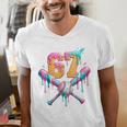 Baseball Drip 67 Six Seven Number 67 Player 67th Birthday Men's V-Neck T-Shirt