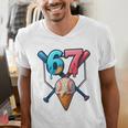 Baseball Ice Cream Drip 67 Six Seven Gen Alpha Slang Meme Men's V-Neck T-Shirt