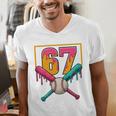 Baseball Ice Cream Drip Number 67 Player 67th Birthday Premium Tri-Blend Men's V-Neck T-Shirt Baseball Ice Cream Drip Number 67 Player 67th Birthday Premium Tri-Blend Men's V-Neck T-Shirt