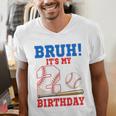 Bruh It's My 2nd Birthday Boy Baseball Themed Party Men's V-Neck T-Shirt Bruh It's My 2nd Birthday Boy Baseball Themed Party Men's V-Neck T-Shirt