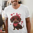 Dachshund Valentines Day Wiener Dog Lover Weenie Heart Raglan Baseball Tee Men's V-Neck T-Shirt Dachshund Valentines Day Wiener Dog Lover Weenie Heart Raglan Baseball Tee Men's V-Neck T-Shirt